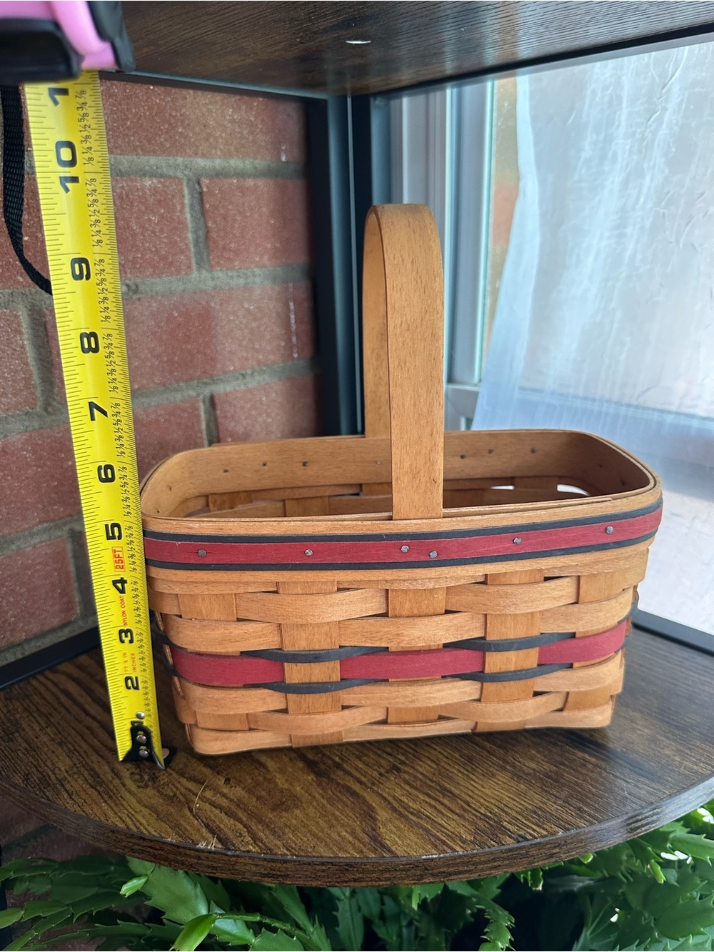 Longaberger handwoven Wood Basket with Red and Black Accent